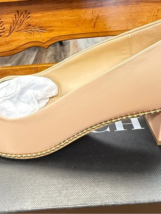 Coach Peachy Nude Pearl-Trim Leather Pump - Picture 8 of 9